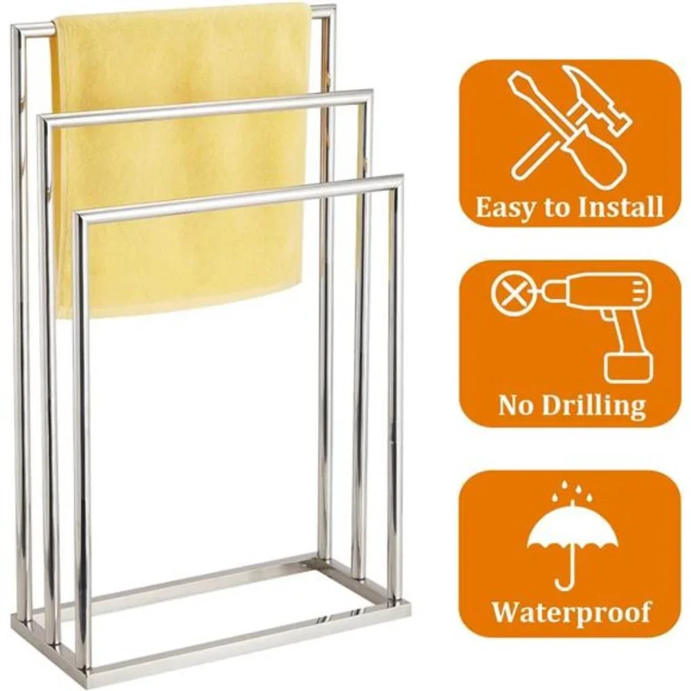 Freestanding Towel Rack, 3 Tier Stainless Steel Towel Bar Stand for Bathroom